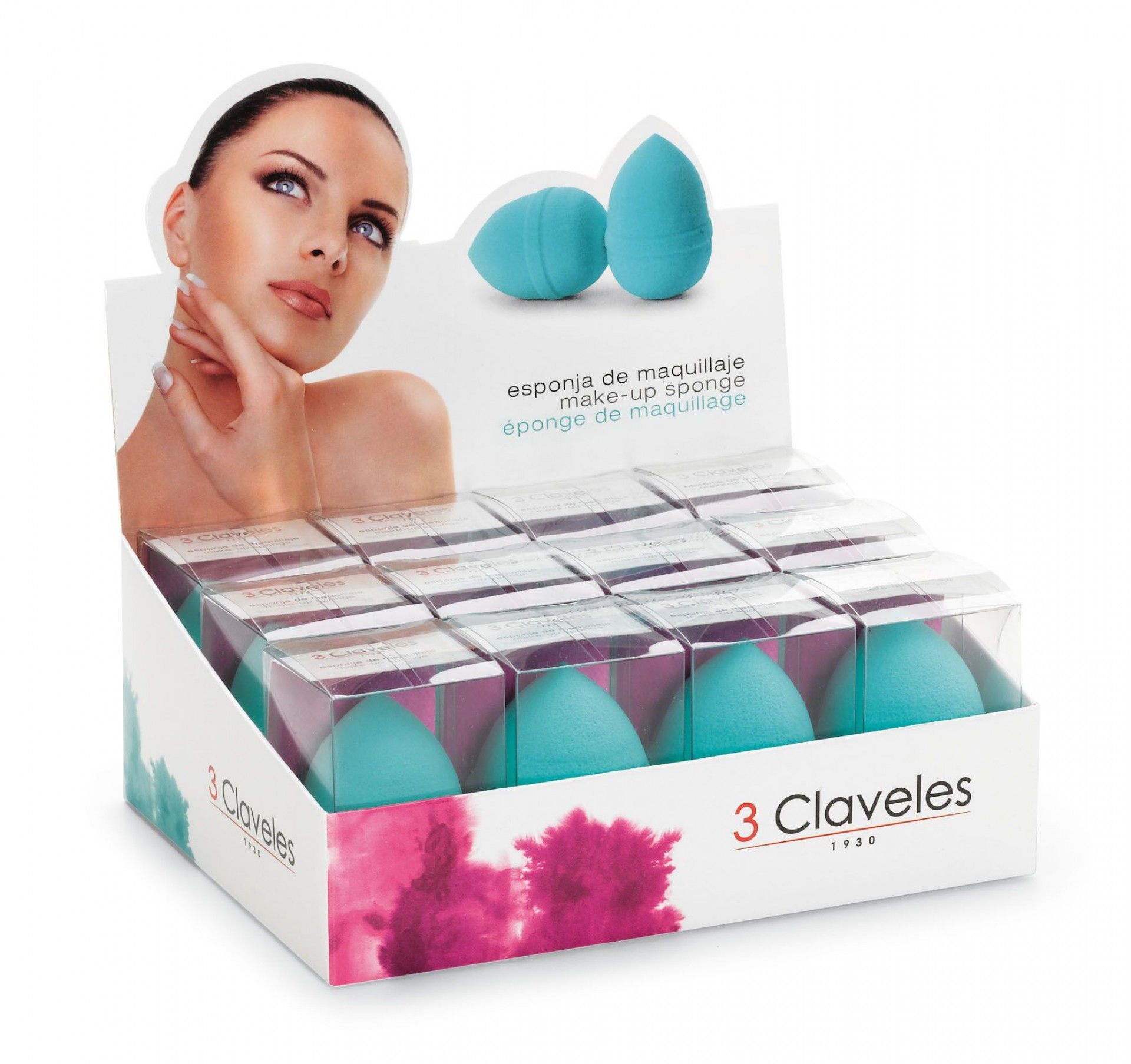 Esponja de Maquilhagem Oval Turquesa - 3 Claveles