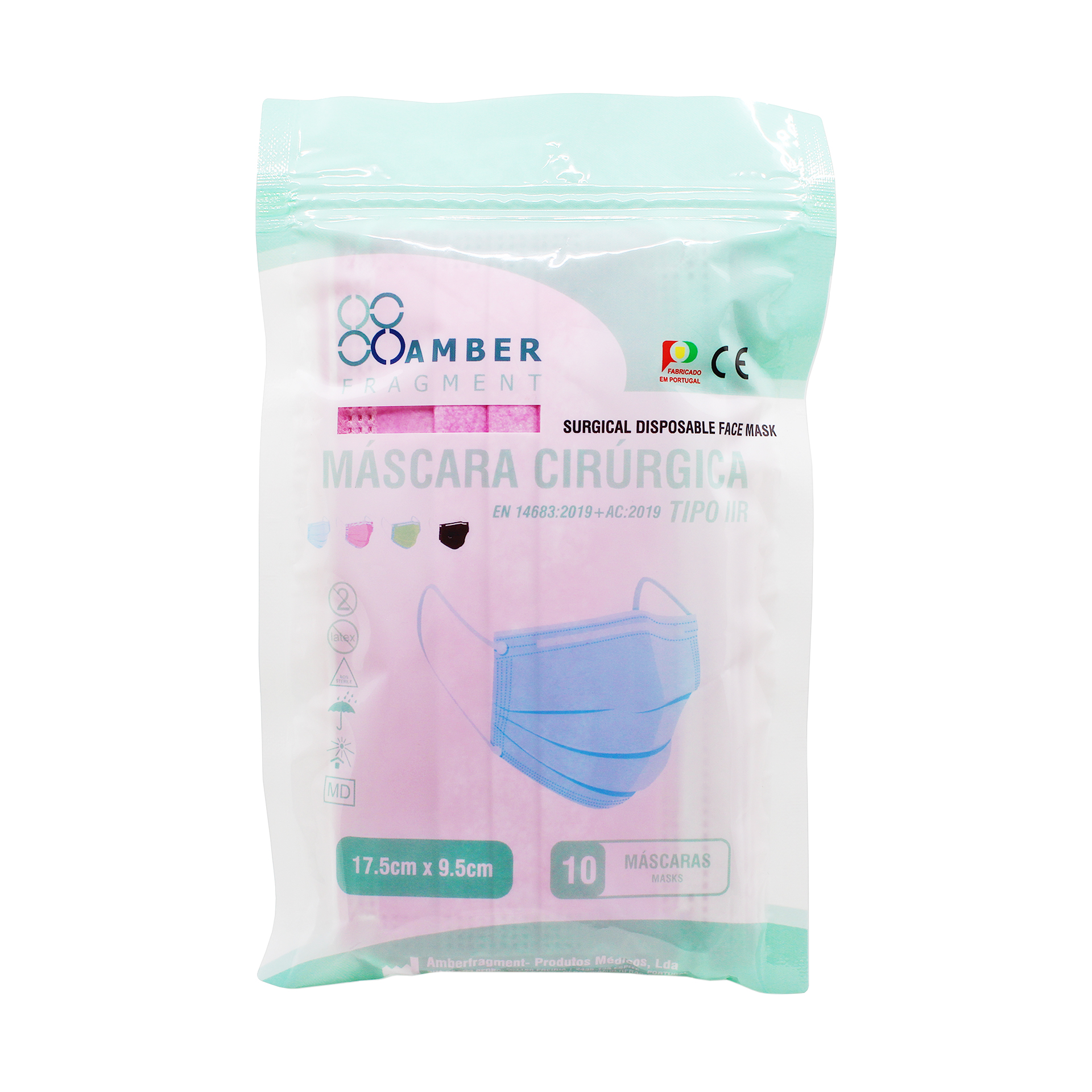 Máscaras de Proteção Cirúrgicas AmberMed | Rosa - 10 unidades