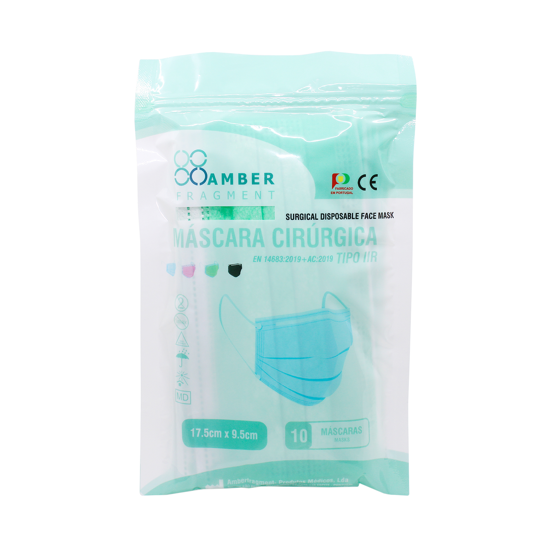 Máscaras de Proteção Cirúrgicas AmberMed | Verde - 10 unidades