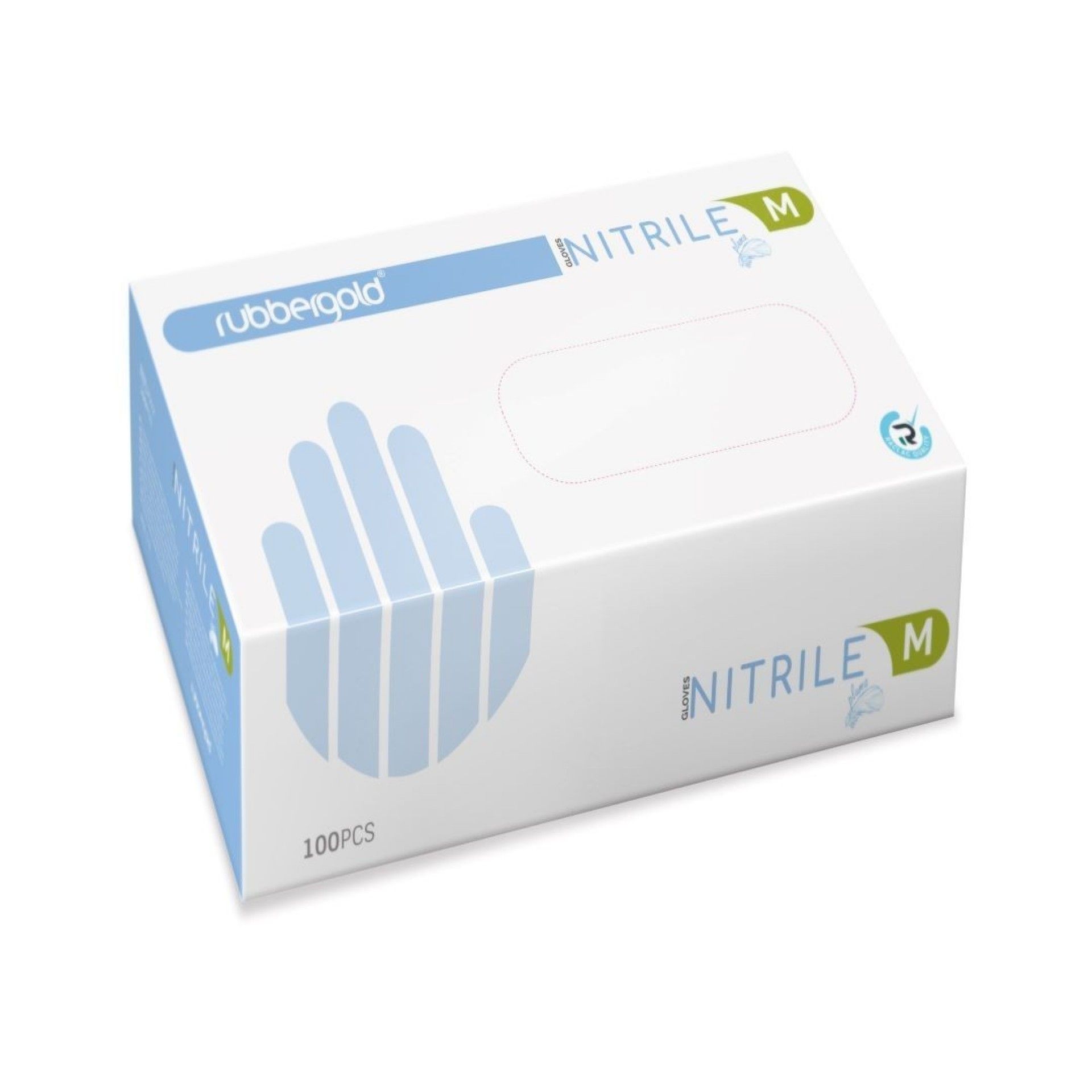 Luvas Nitrilo sem Pó Rubbergold | Tamanho M - 100 un